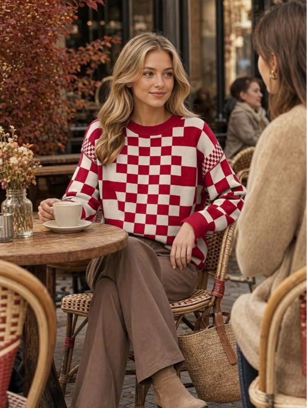 New Style! Stylish Checkered Pullover Knit Sweater - Picture 3 of 4